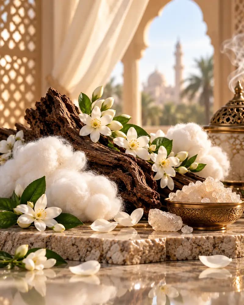 Musk fragrance notes — soft powder, white fabric and cotton flower